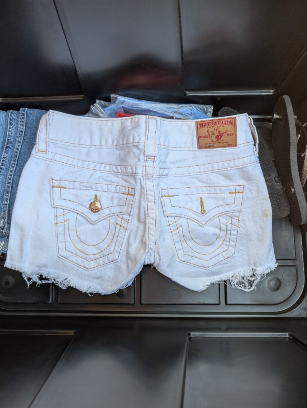 True Religion White Frayed Hem Denim Shorts